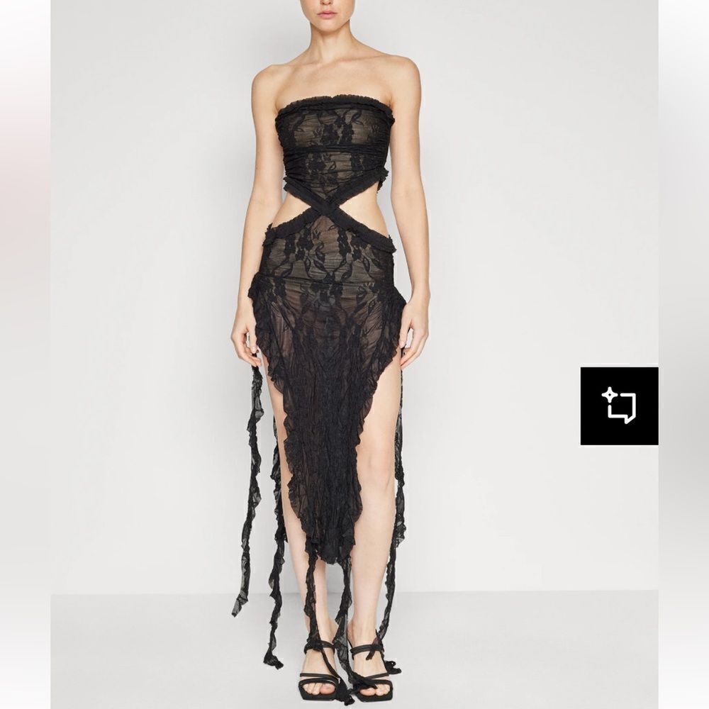 Jaded London Scrunch Lace Ruffle Dress black jellyfish hem cut out Revolve 2 S - Picture 7 of 16